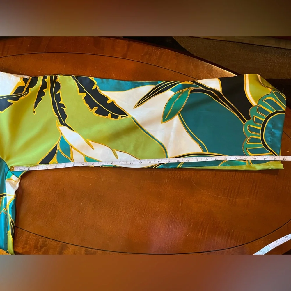 Elie Tahari wide leg palazzo pants. Tropical print Stretchy waist. Green. S. NWT - Picture 12 of 16
